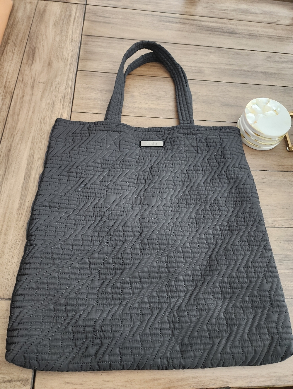 Zella Quilted Gray Tote with Double Handles